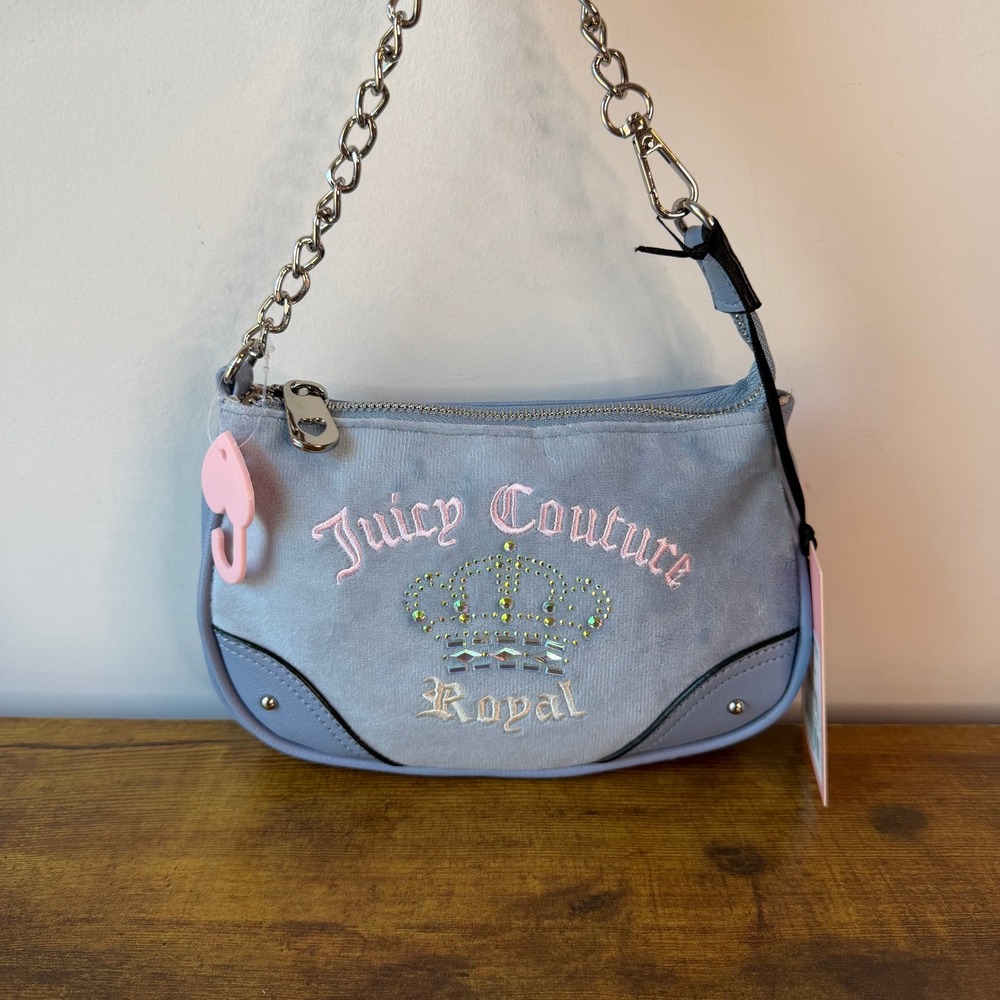 New Juicy Couture Kingdom Wristlet Clutch Wallet Dusty Blue Silver Y2K Cute